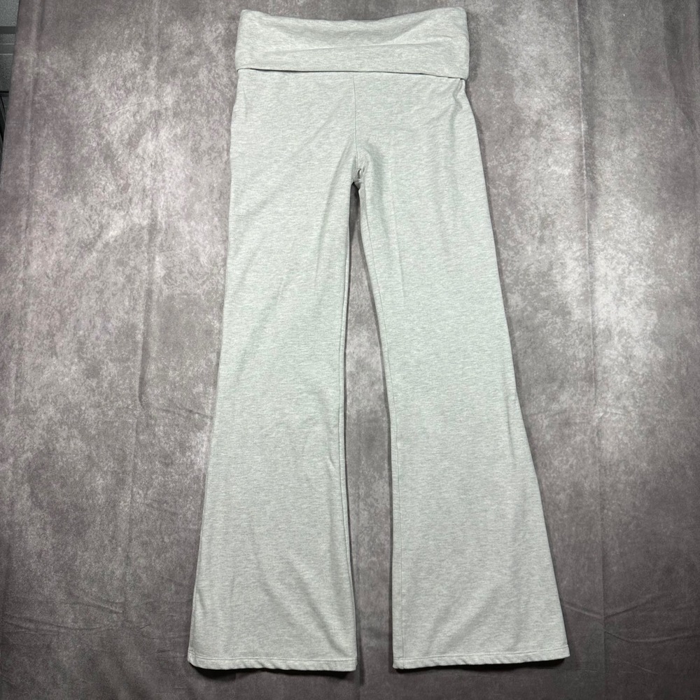Ashley Mason Womens Heather Grey Fold Over Waist Flare Yoga Pants Y2K 2000s L
